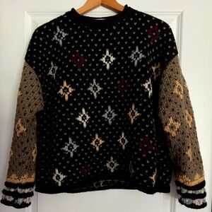 L.L. Bean Black Multicolor Patterned Sweater